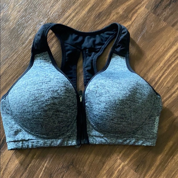 reebok zip front sports bra